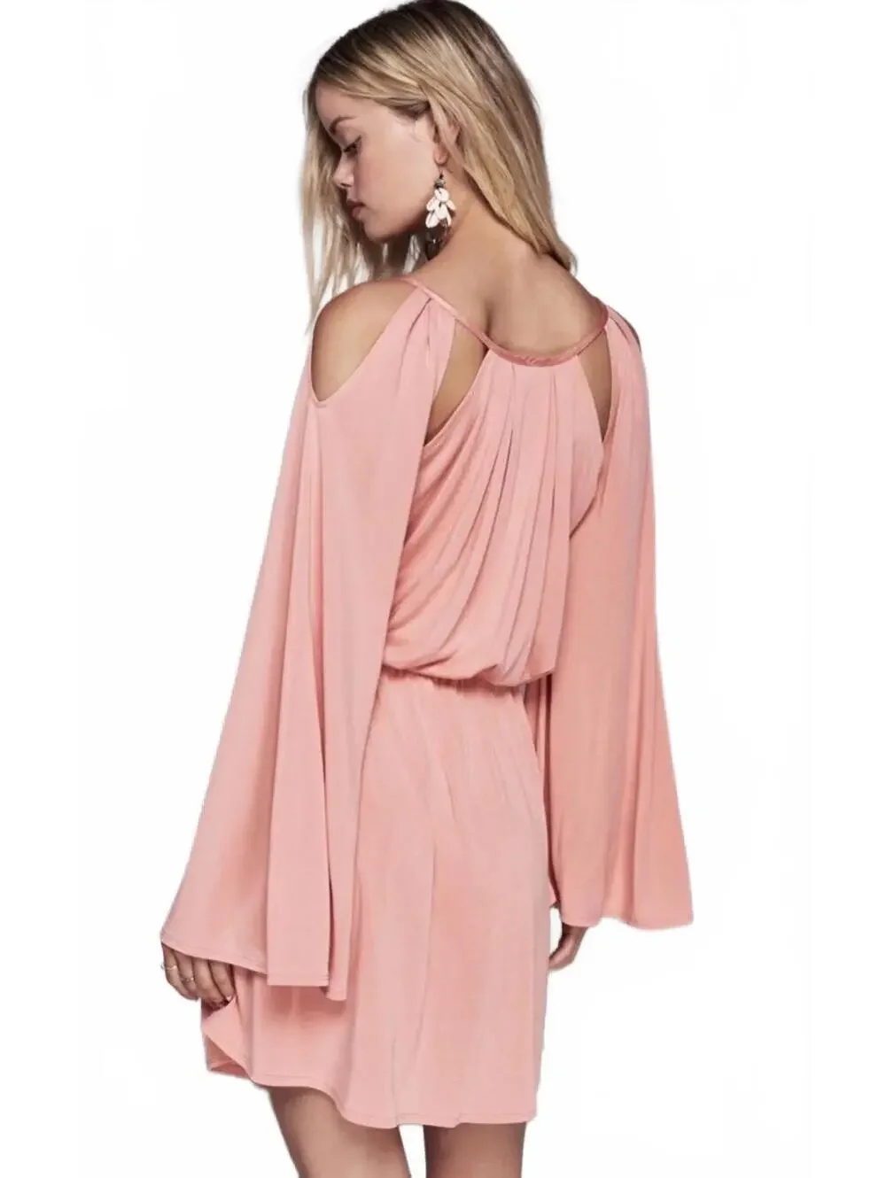 Free People High Road Coral Pink Bell Sleeve Mini Dress Small
